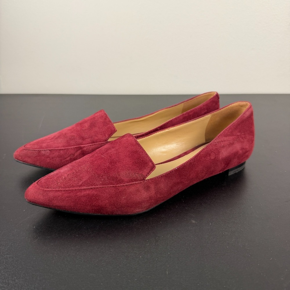 Nine West Abay Loafer Women 7.5M Burgundy Suede Pointed Toe Slip On Flats Career